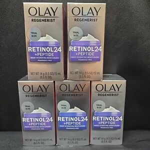 5pc Lot Olay Regenerist Retinol 24 + Peptide Trial Size 15ml Each Fragrance Free